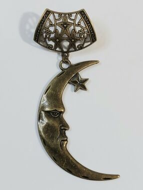 Bronze Crescent Moon Star  - Bandana Scarf Pendant Slide